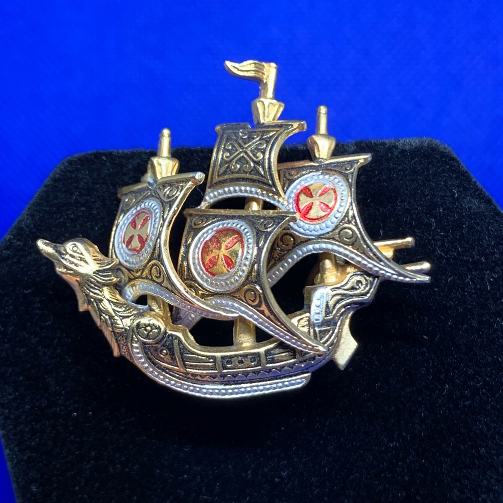 Spanish Damascene Galleon Brooch